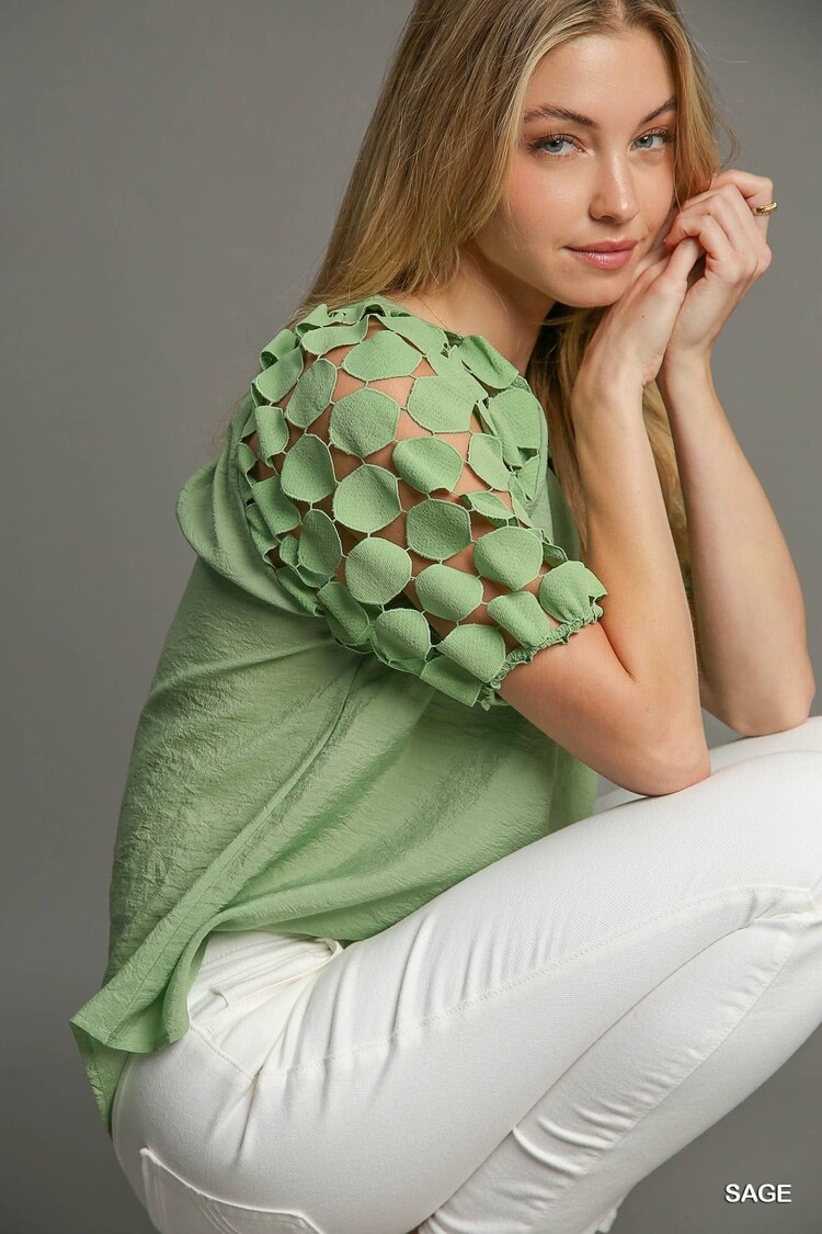 Umgee Split Neck Bubble Sleeve Top