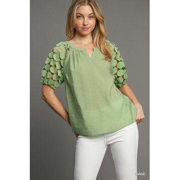 Umgee Split Neck Bubble Sleeve Top