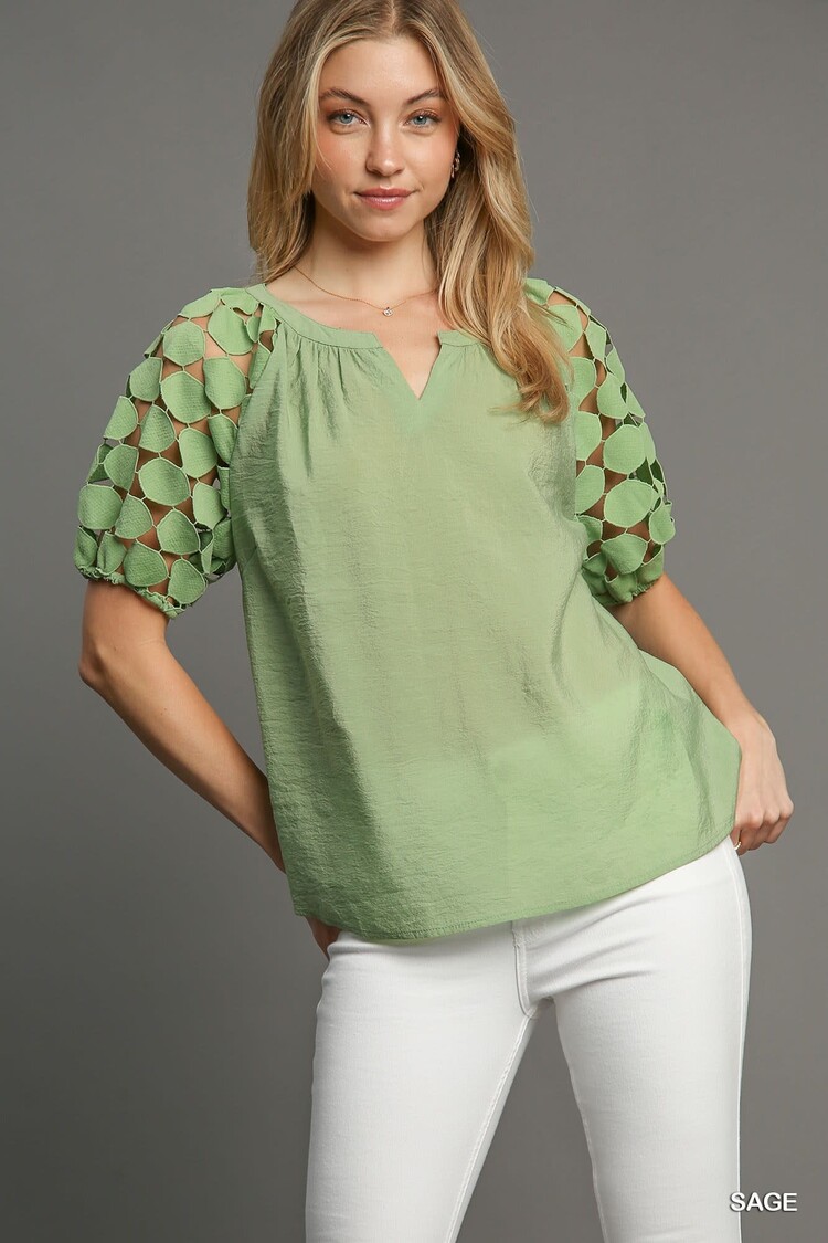 Umgee Split Neck Bubble Sleeve Top