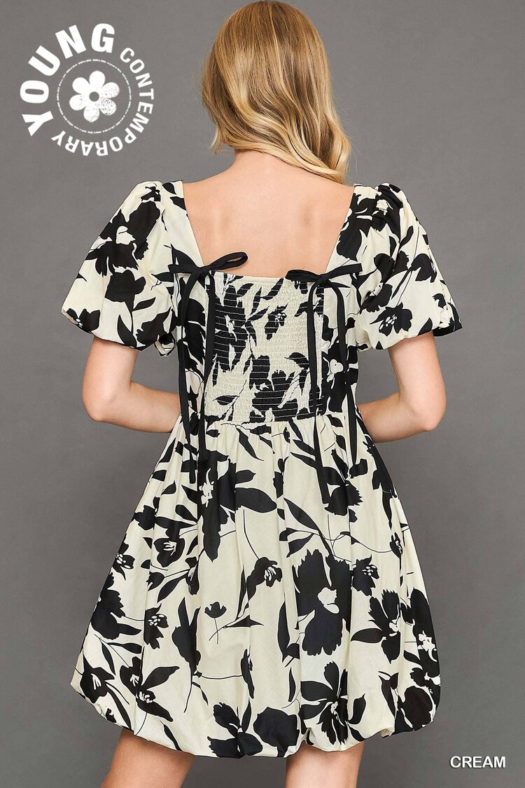 Umgee Two Tone Floral Print Babydoll Dress