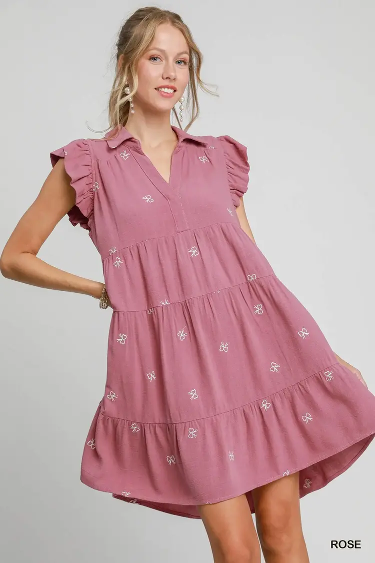 Umgee Linen Flutter Embroidered Mini Dress