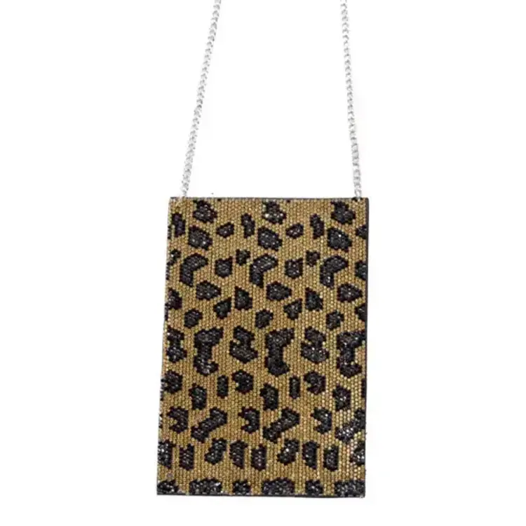 Nima Accessories Animal Print Crystal Cross Body Bag with Chain Strap