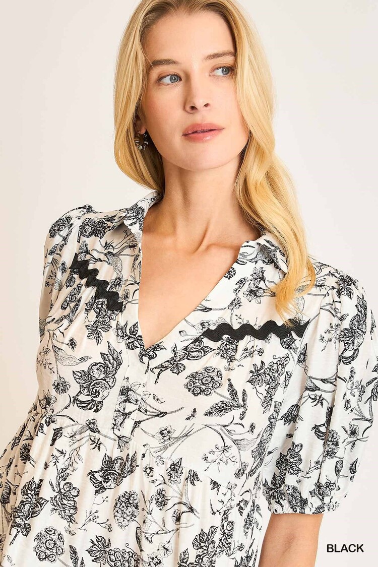Umgee Two Tone Floral Print Dress
