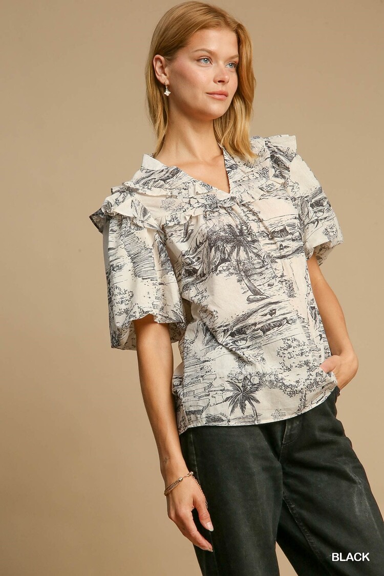 Umgee Two Tone Split Neck Top