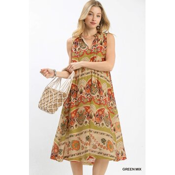 Umgee Boho Floral Sleeveless Midi Dress