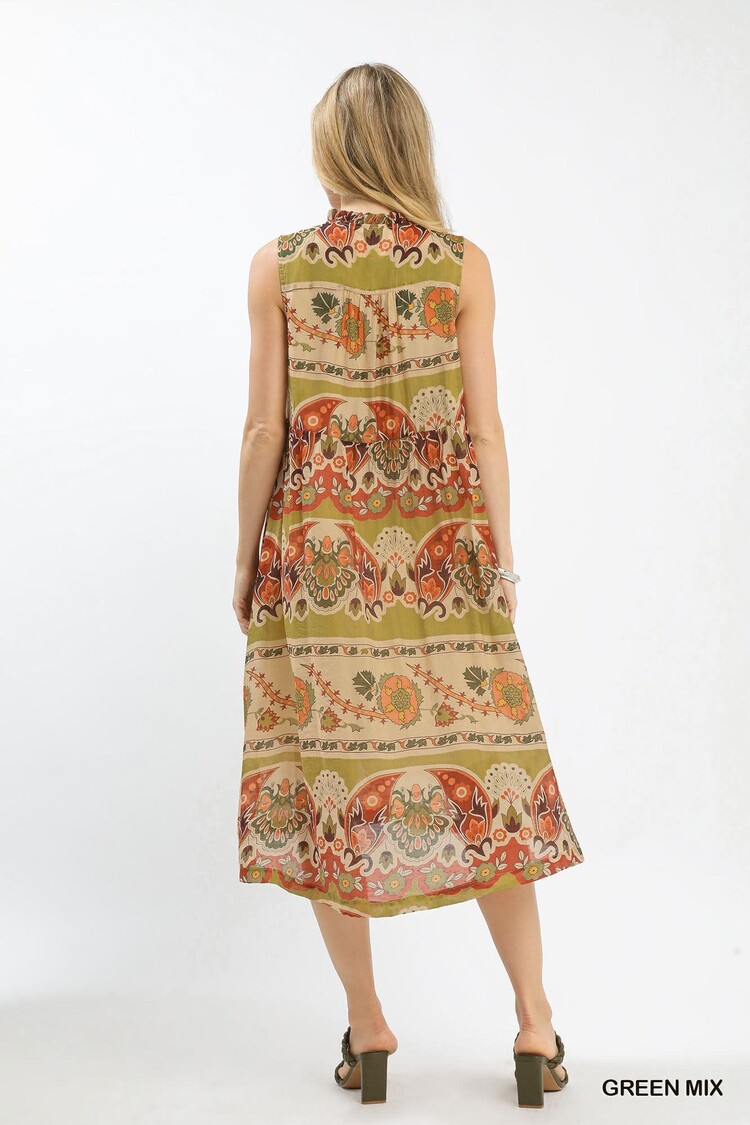 Umgee Boho Floral Sleeveless Midi Dress