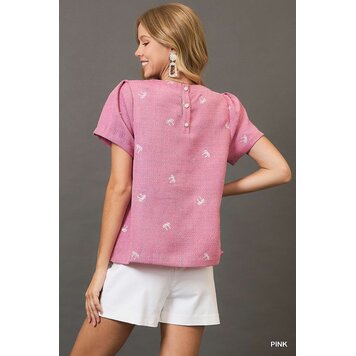 Umgee Ribbon Embroidered Tweed Top