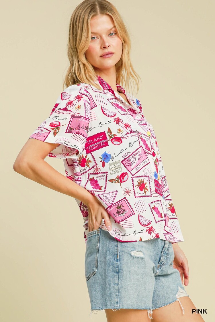 Umgee Tropical Resort Print Shirt