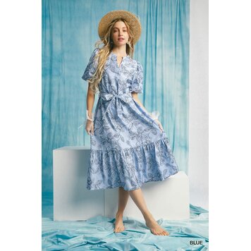 Umgee Sky Garden Belted Midi Dress