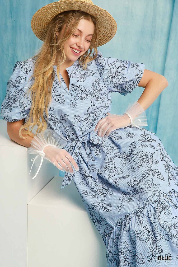 Umgee Sky Garden Belted Midi Dress