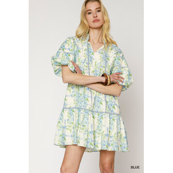 Umgee Floral Puffy Sleeves Mini Dress