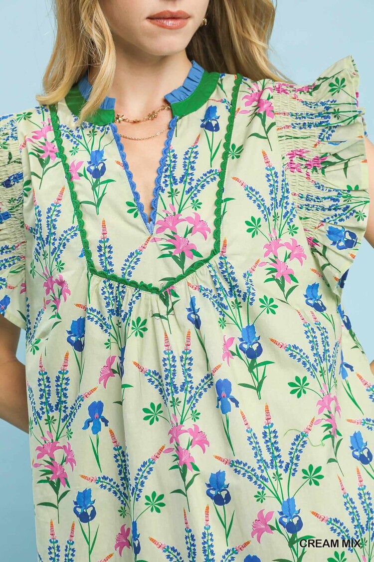 Umgee Floral Print Mini Dress