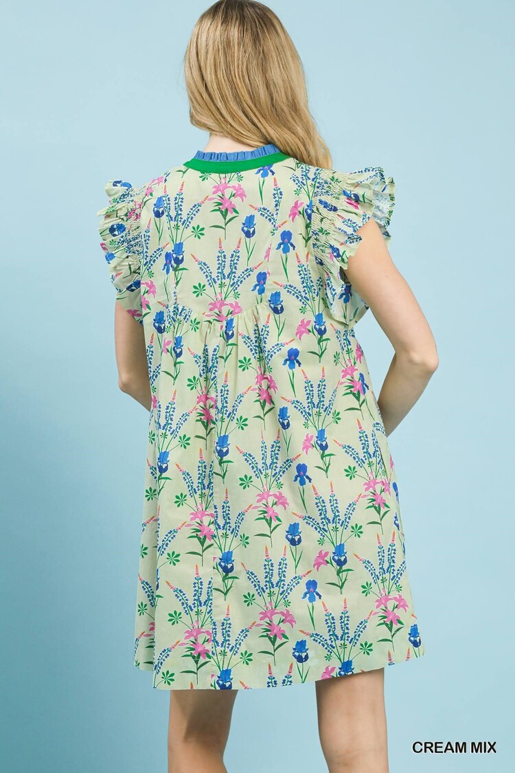 Umgee Floral Print Mini Dress