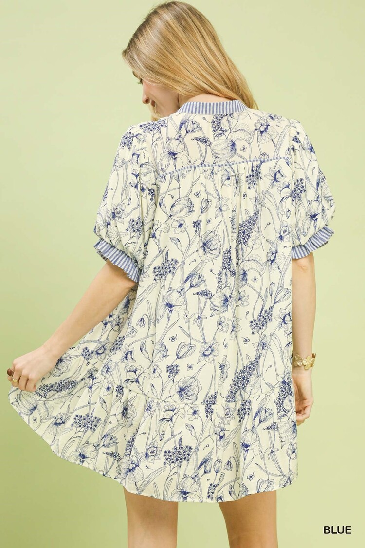 Umgee Floral Babydoll Dress with Puff Sleeves