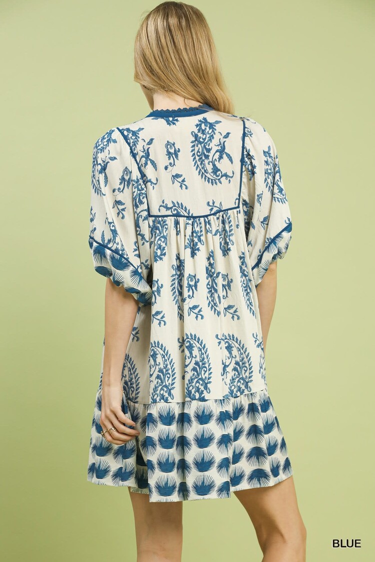 Umgee Mixed Abstract Print Mini Dress