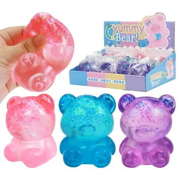 Cap Zone Cute Jelly Bear Glittery Maltose Putty Filled Squishy