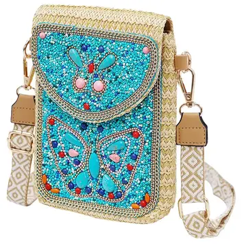 Cap Zone Butterfly Bohemian Artisan Beaded Crossbody Bag Turquoise