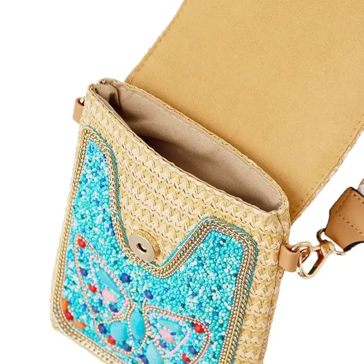 Cap Zone Butterfly Bohemian Artisan Beaded Crossbody Bag Turquoise