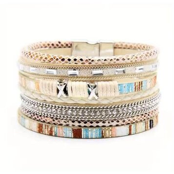 Multi layered PU Leather Bracelet- Beige