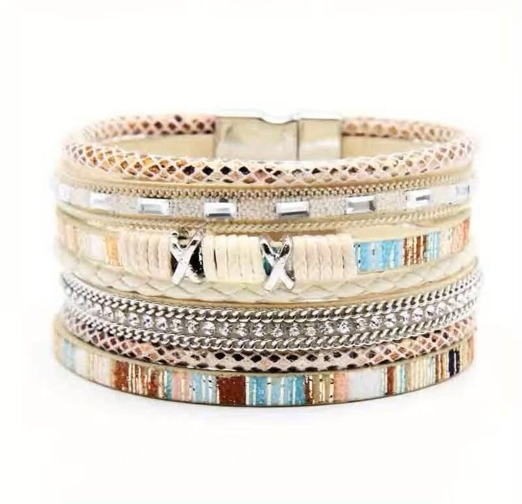 Multi layered PU Leather Bracelet- Beige
