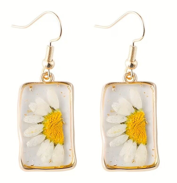 Boho Daisy Drop Rectangle Earrings