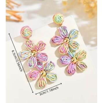 Raffia Drop Earrings Multi 2 Flowers