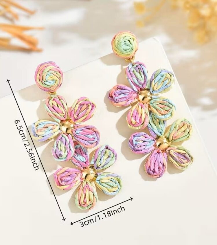 Raffia Drop Earrings Multi 2 Flowers