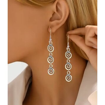 Three Swirl Drop Earrings - Silvery