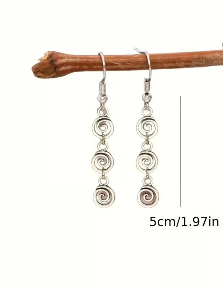 Three Swirl Drop Earrings - Silvery