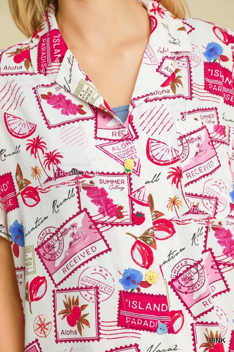 Umgee Tropical Resort Print Shirt