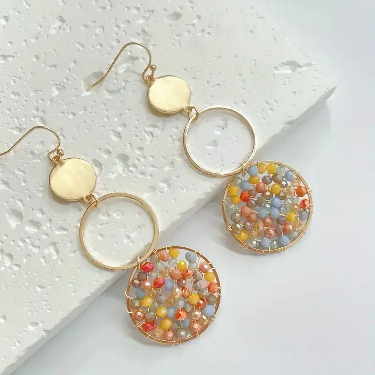 Beaded Layered Circle Drop Earrings Colorful