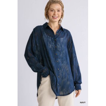 Umgee Sheer Collared Long Sleeve Chiffon Tunic Top