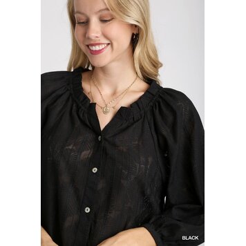 Umgee Jacquard Fabric Boxy Cut Button Down Top