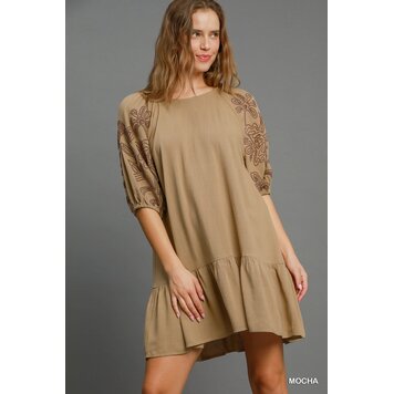 Umgee Linen Blend Embroidered Mini Dress