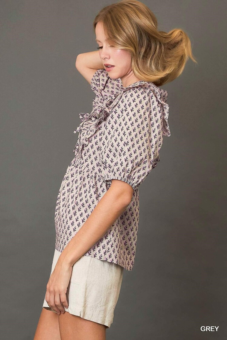 Umgee Abstract Print Top with Ribbon Tie Details