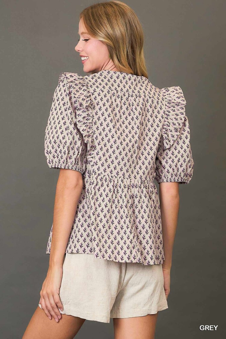 Umgee Abstract Print Top with Ribbon Tie Details