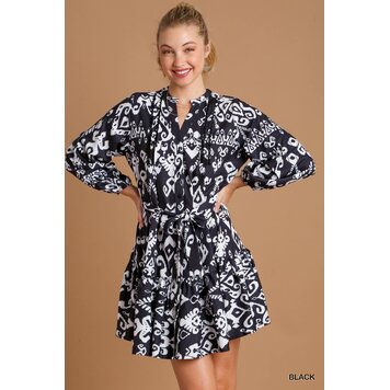 Umgee Large Mixed Print Dress with Lace Tape Details