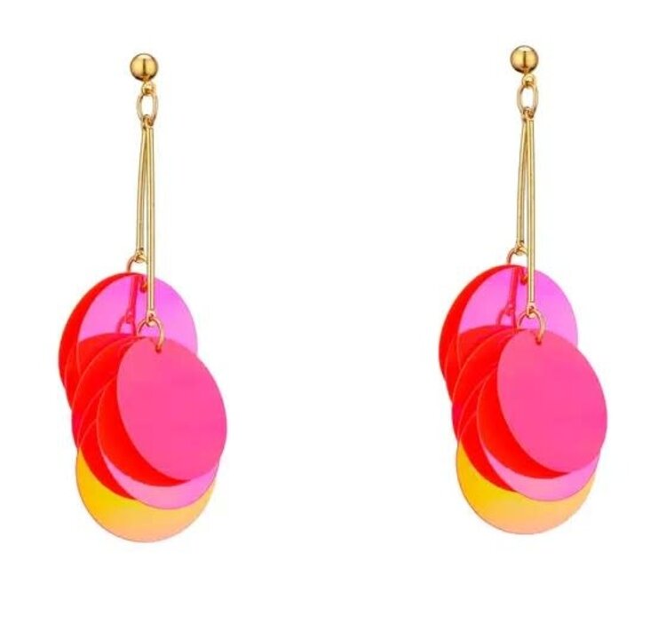 Nima Accessories Dual Sequin Disk Dangling Earrings Pink