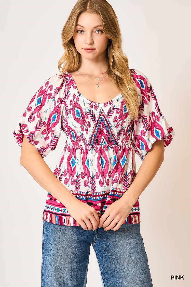 Umgee Bohemian Breeze Smocked Peplum Top