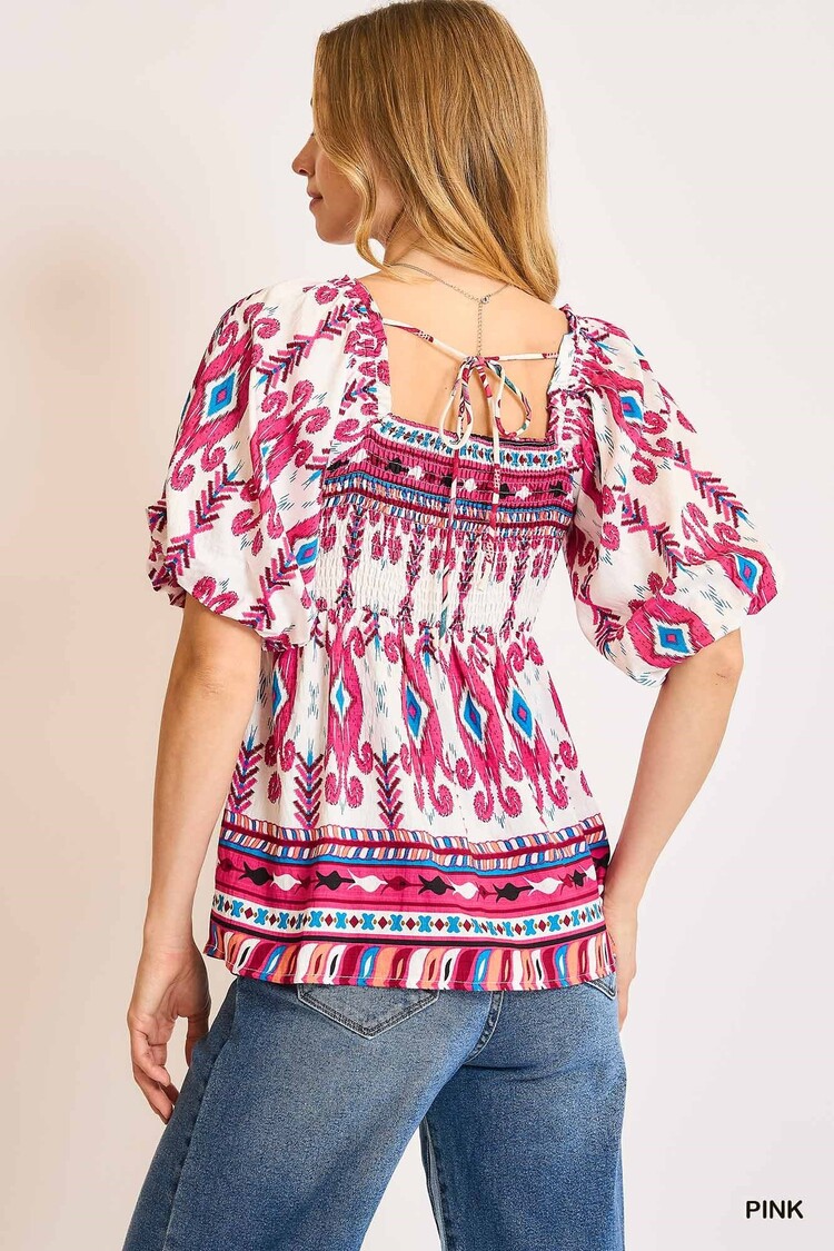 Umgee Bohemian Breeze Smocked Peplum Top