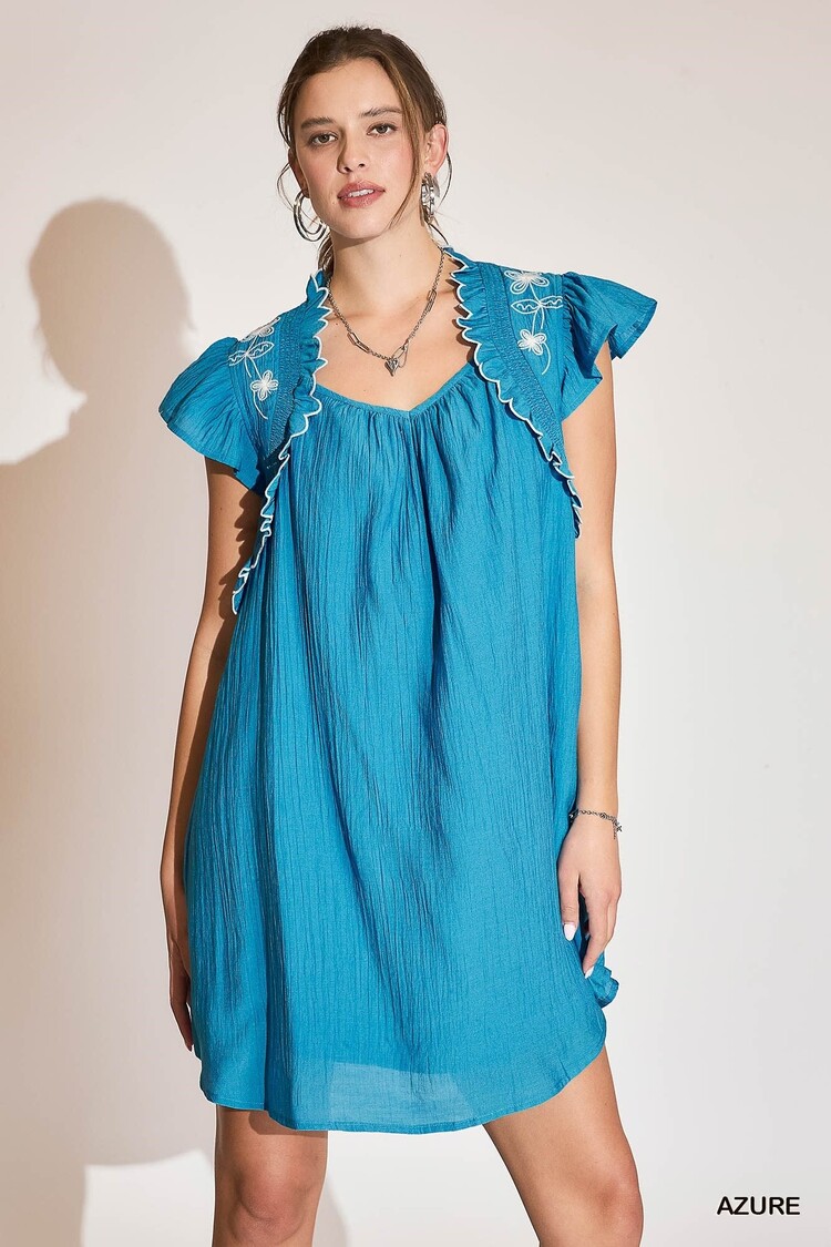 Umgee Boho Chic Embroidered Ruffle Dress