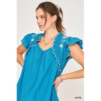 Umgee Boho Chic Embroidered Ruffle Dress