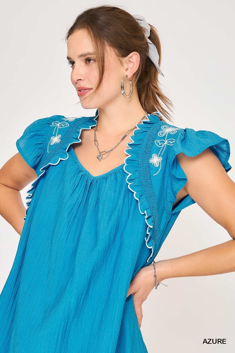Umgee Boho Chic Embroidered Ruffle Dress