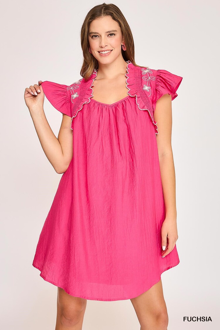 Umgee Boho Chic Embroidered Ruffle Dress