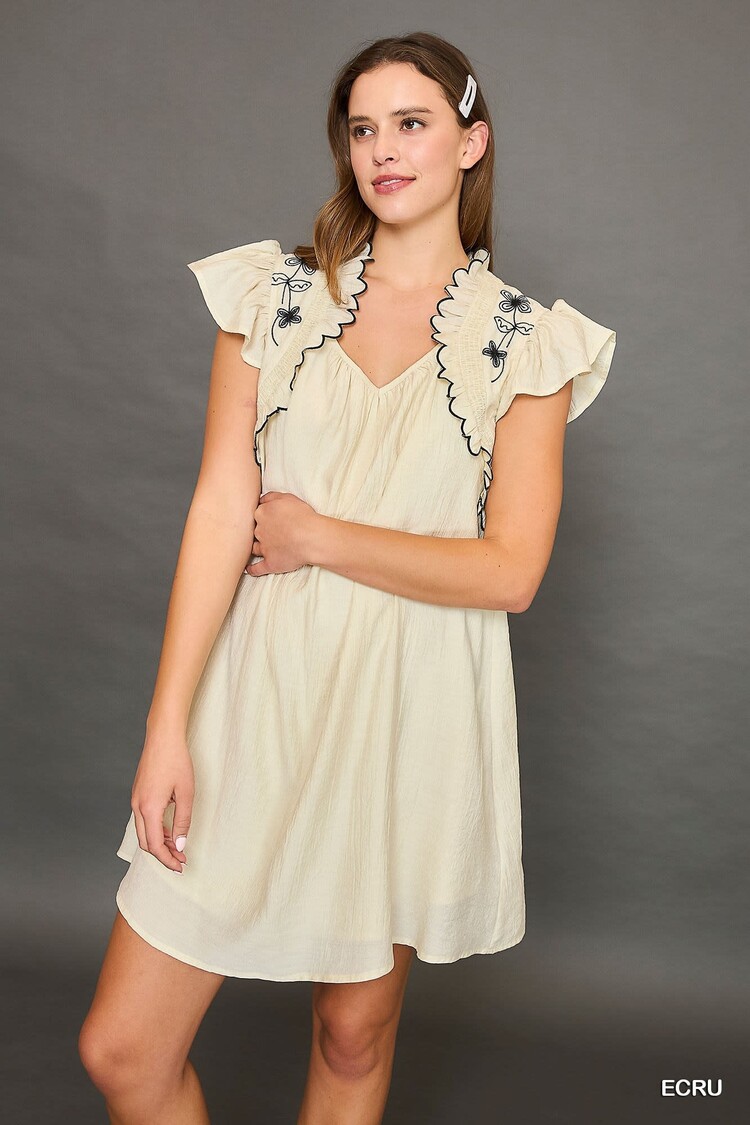 Umgee Boho Chic Embroidered Ruffle Dress