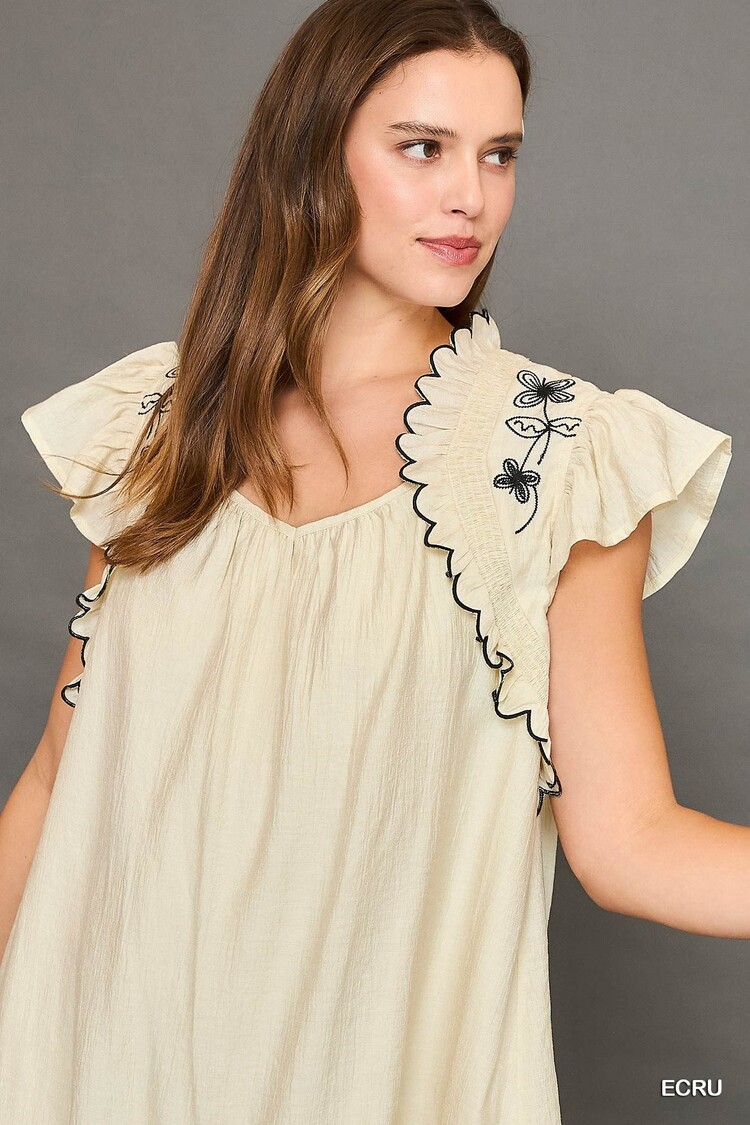 Umgee Boho Chic Embroidered Ruffle Dress