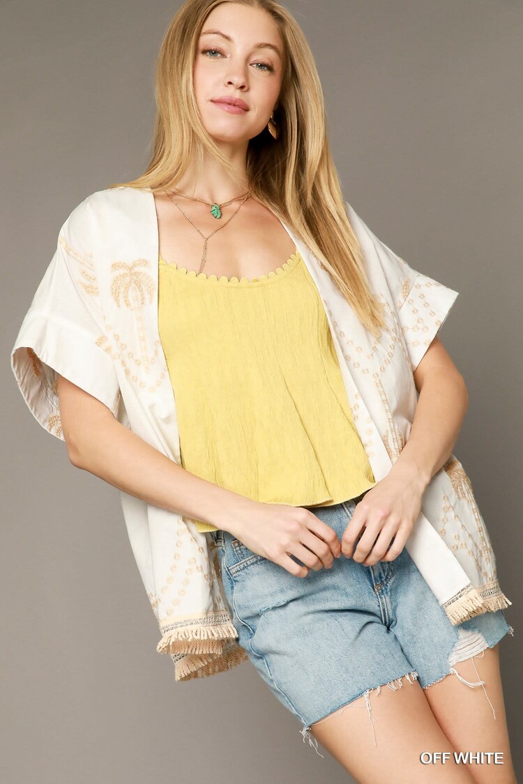 Umgee Boho Embroidered Fringe Kimono
