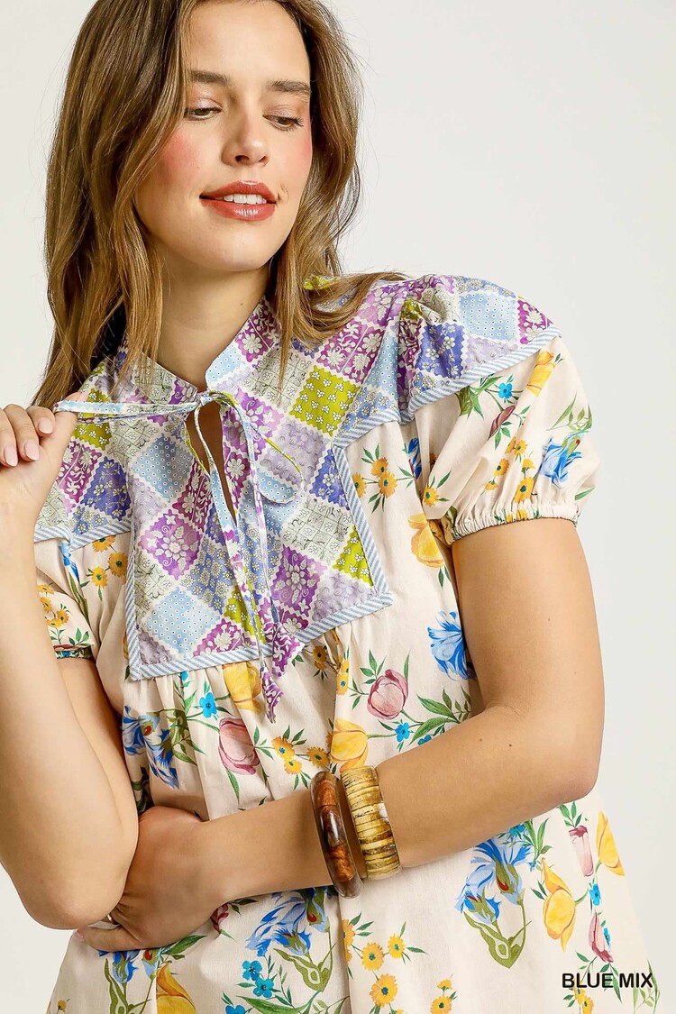 Umgee Floral Patchwork Babydoll Dress