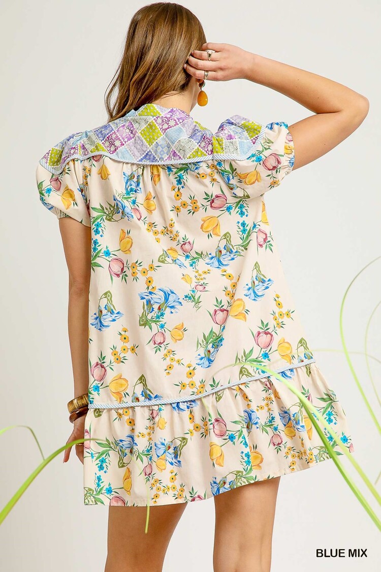 Umgee Floral Patchwork Babydoll Dress