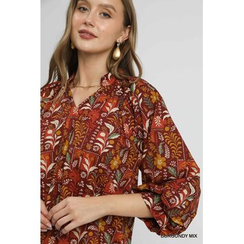 Umgee Floral Print Scallop Hem Blouse